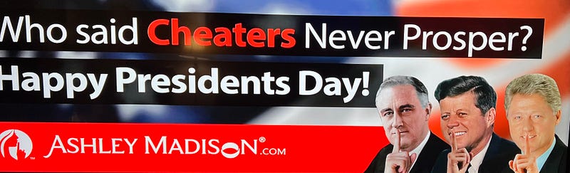 Image of a controversial Ashley Madison billboard promoting their online platform for extramarital affairs