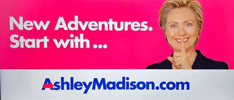 Image of a controversial Ashley Madison billboard promoting their online platform for extramarital affairs