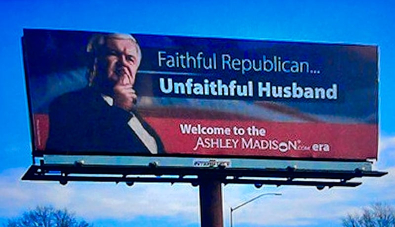 Image of a controversial Ashley Madison billboard promoting their online platform for extramarital affairs