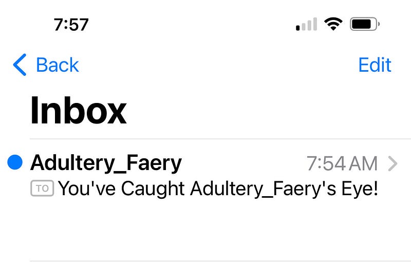 Here is an email to my boy account inbox. I received it after useing my girl account to check myself out so I could show you this email